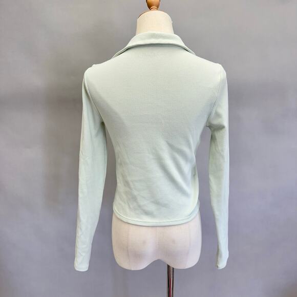Abercrombie & Fitch Mint Green Ribbed Polo Long Sleeve Cropped Top Size Small‎ - Picture 9 of 11